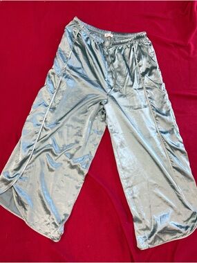 BB Dakota Satin Wide-Leg Pants in Light Blue